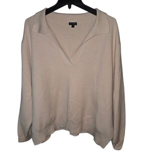 Coco & Carmen Soft Collared V-Neck Sweater, Cozy Long Sleeve, XXL